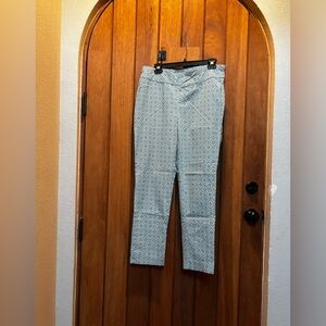 Chico’s Patterned Turquoise Pull -On Tapered Pants